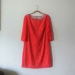 J. Howard Peach Crochet Dress with 3/4 Sleeve Size: 16